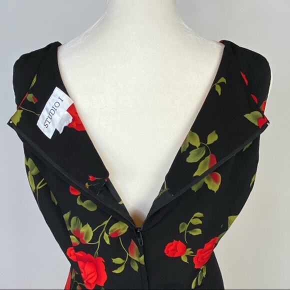Vintage Studio1 Size 6/8 Red Rose Floating Floral Print Sleeveless Midi Dress - Picture 11 of 13